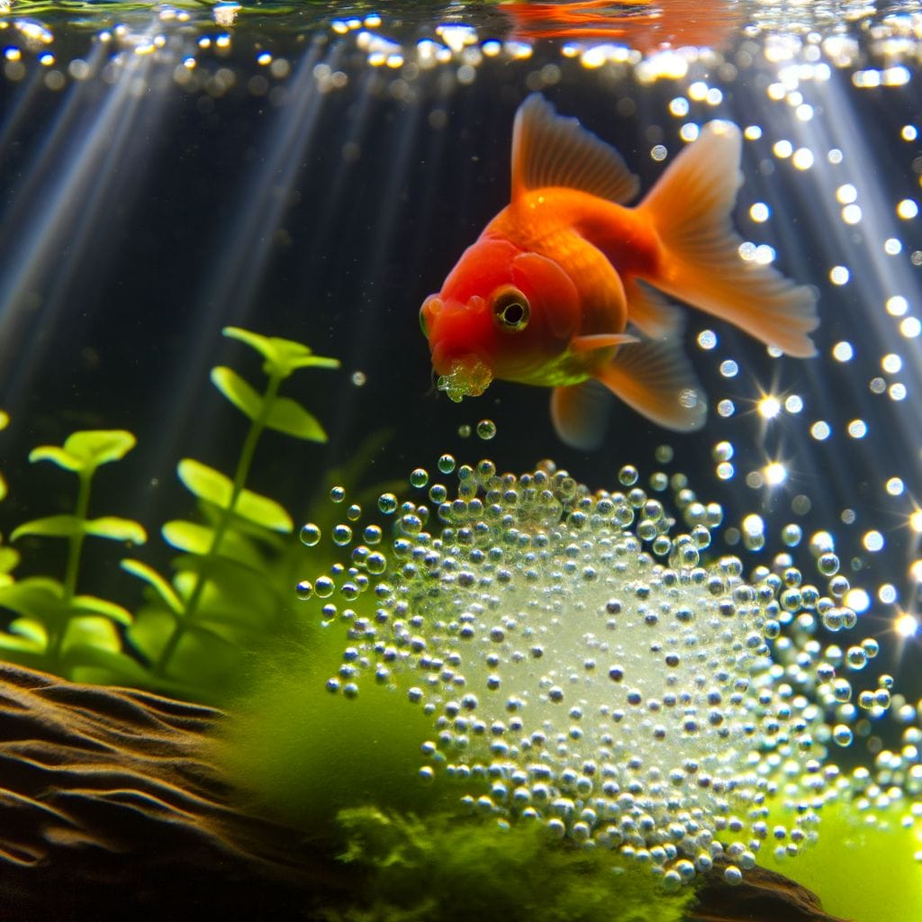 a goldfish tending to its eggs