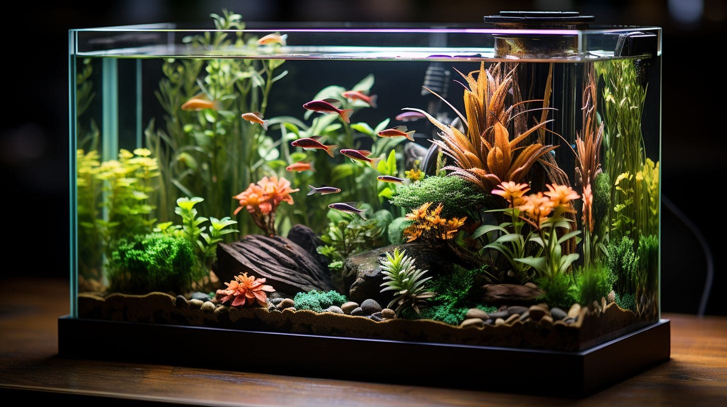 aquarium with various small fish