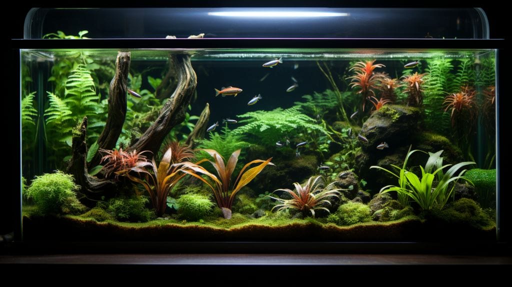 a thriving Amazon Sword plants in a home aquarium