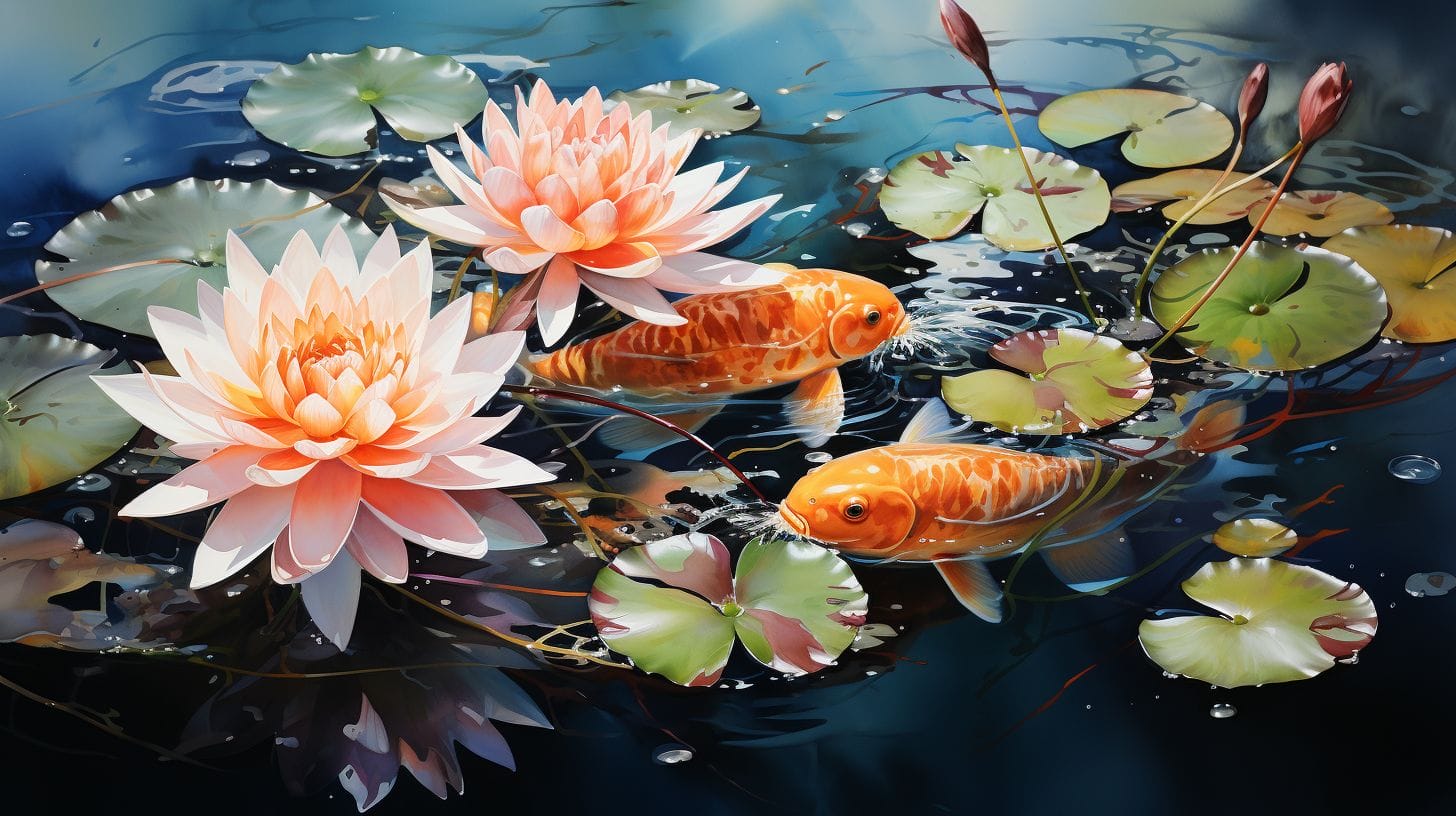 vibrant koi fish swimming gracefully in a clear, serene pond