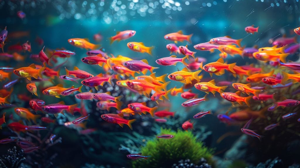 Colorful freshwater fish in vibrant aquarium