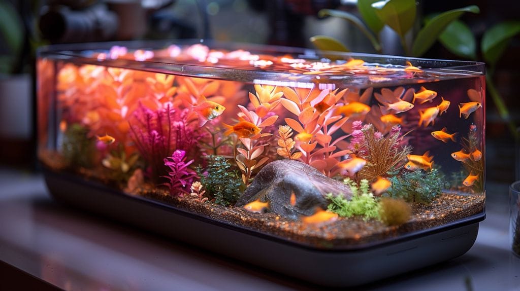 Elegant nano aquarium with plants and fish