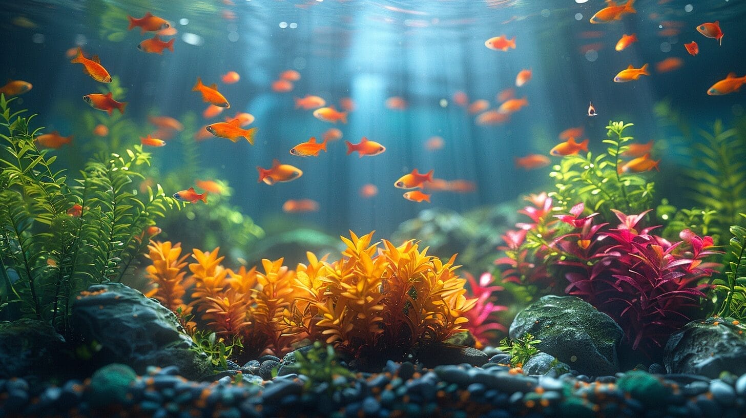 Freshwater fish tank with vibrant plantss