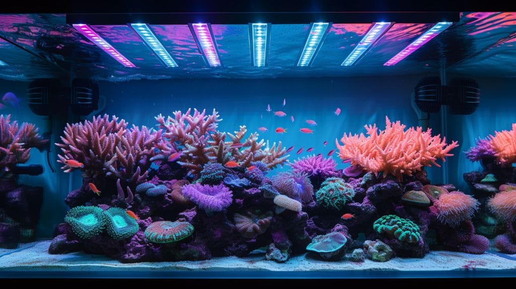 Thriving SPS coral reef aquarium with clear water and strong water movement