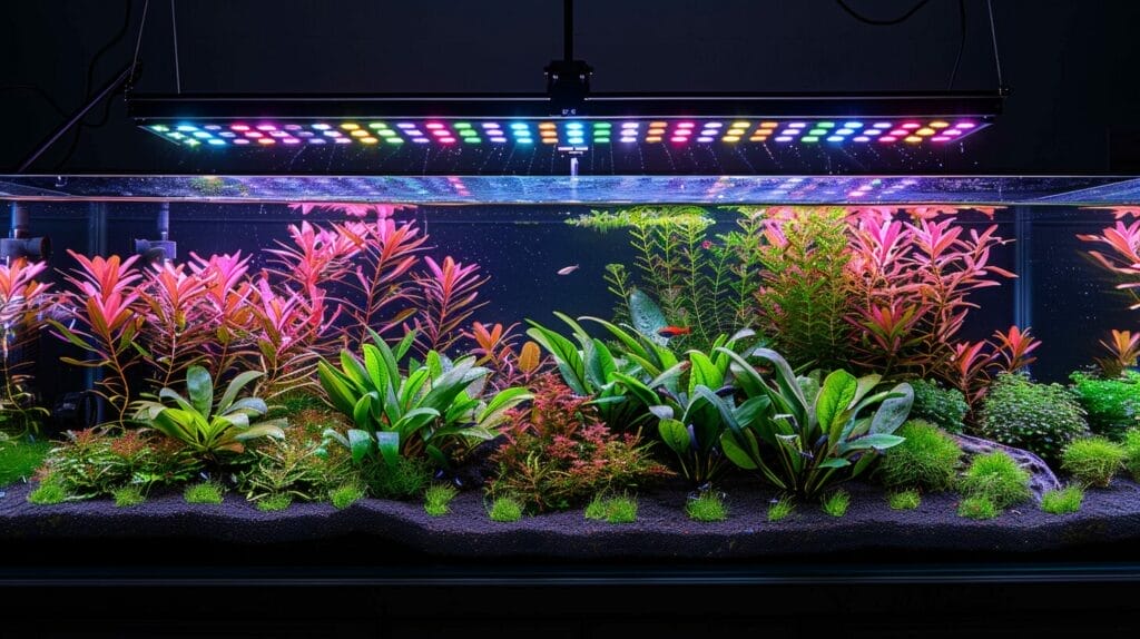 DIY LED aquarium light fixture secured on hood.