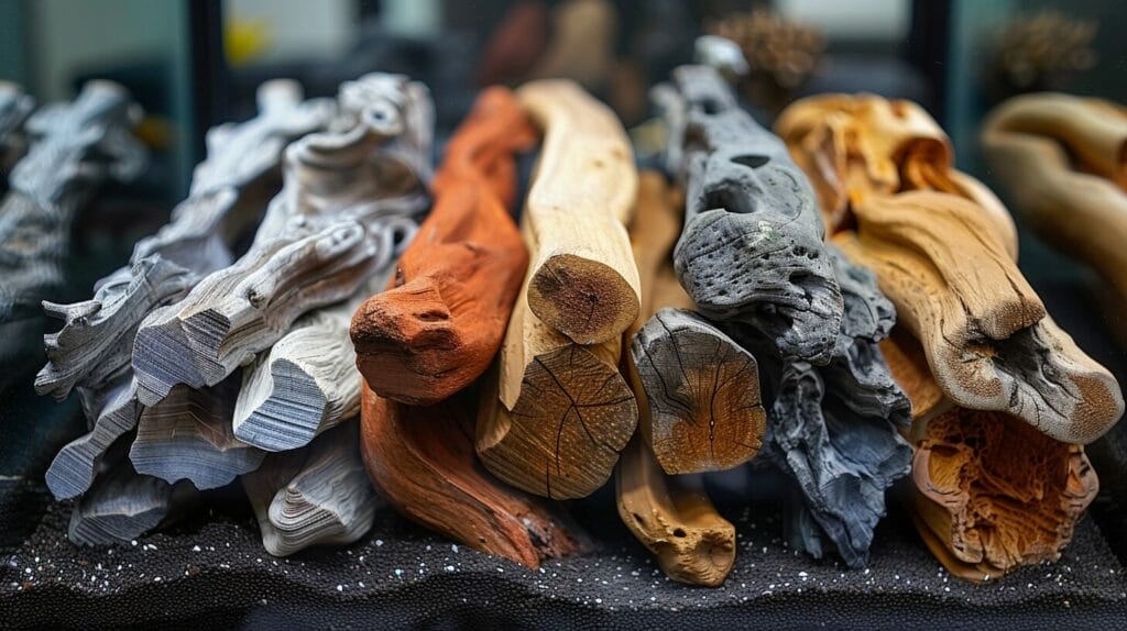 Assorted popular aquarium driftwood types like Malaysian, Mopani, and Cholla.