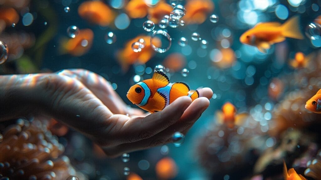 Clean aquarium bubble wall with vibrant fish