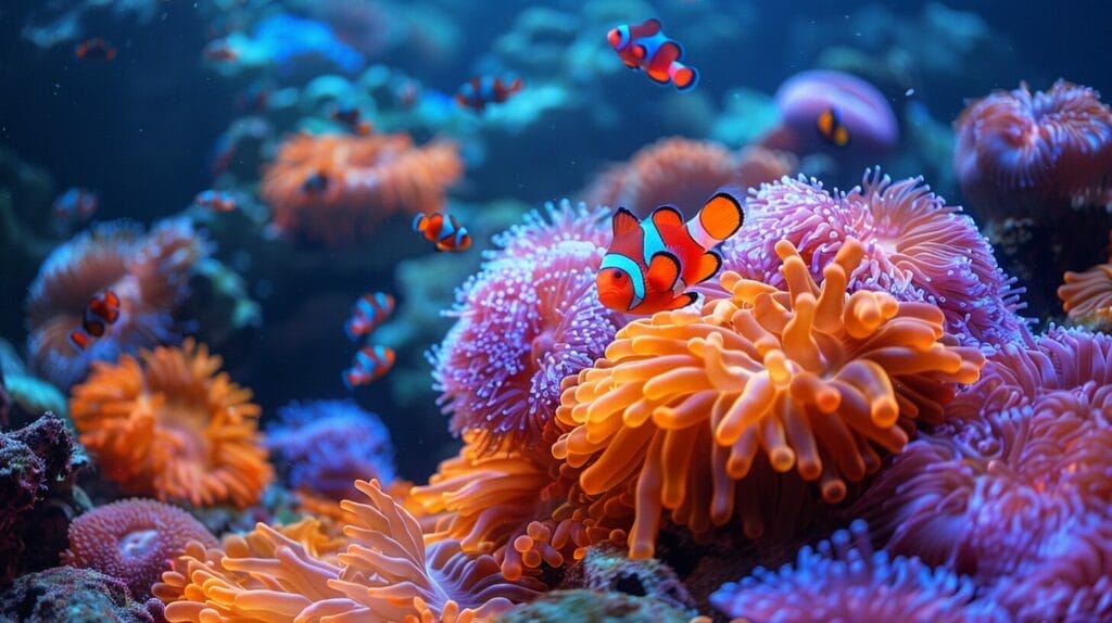 Clownfish with anemone in aquarium