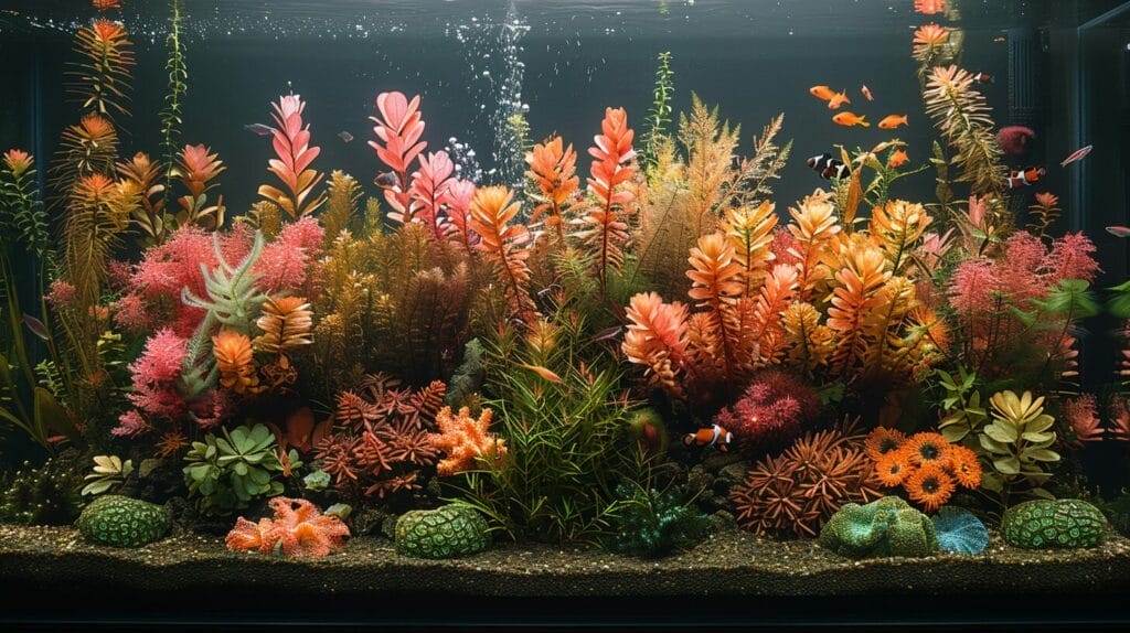 Colorful aquariums in rows showcasing discounted options.