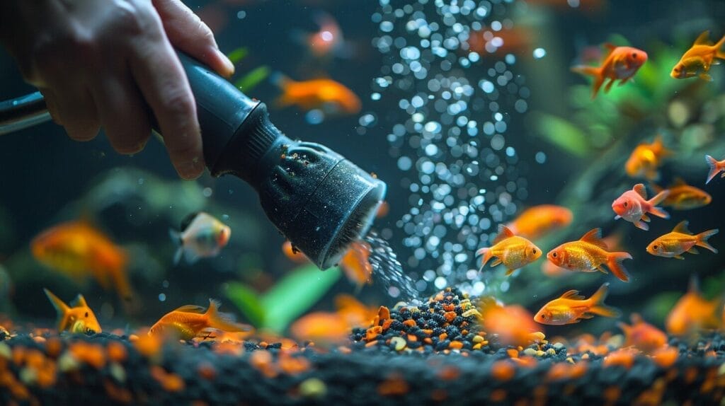 Create an image showing a hand holding an aquarium vacuum