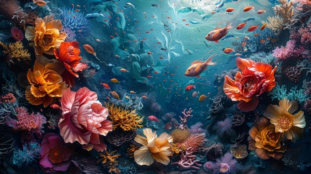 Diverse exotic fish in a vibrant coral reef highlighting their colors and patterns.