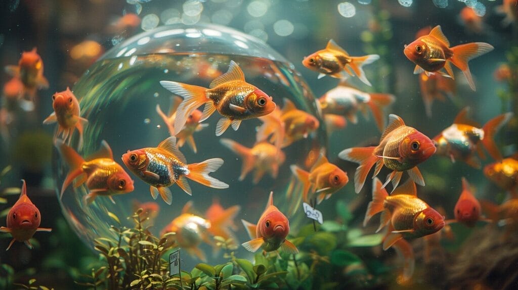 Goldfish bowl with different species