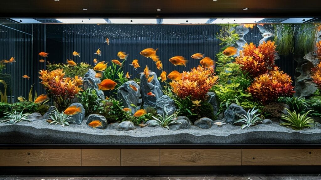 High-quality aquariums, vibrant fish, luxury design.