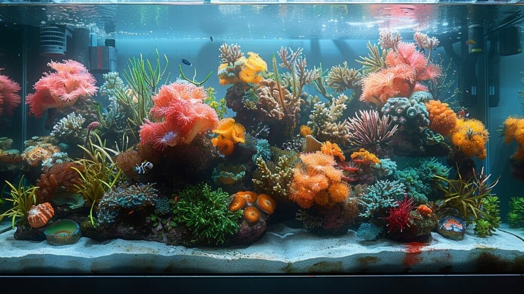 Modern aquarium with visible, sophisticated auto water change system.