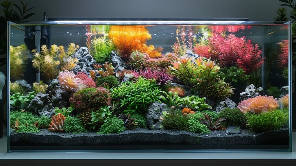 Nano tank with integrated ATO system, clear water level indicator.