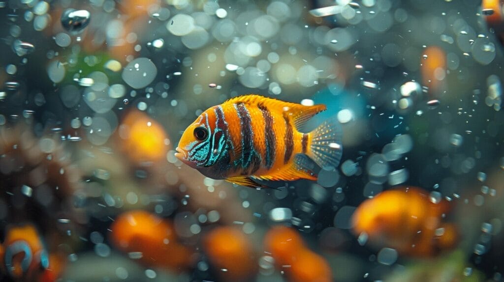 Sleek aquarium powerhead in tank with vibrant plants and colorful fish.