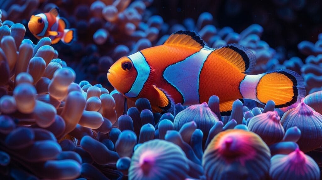 Various clownfish with preferred anemones