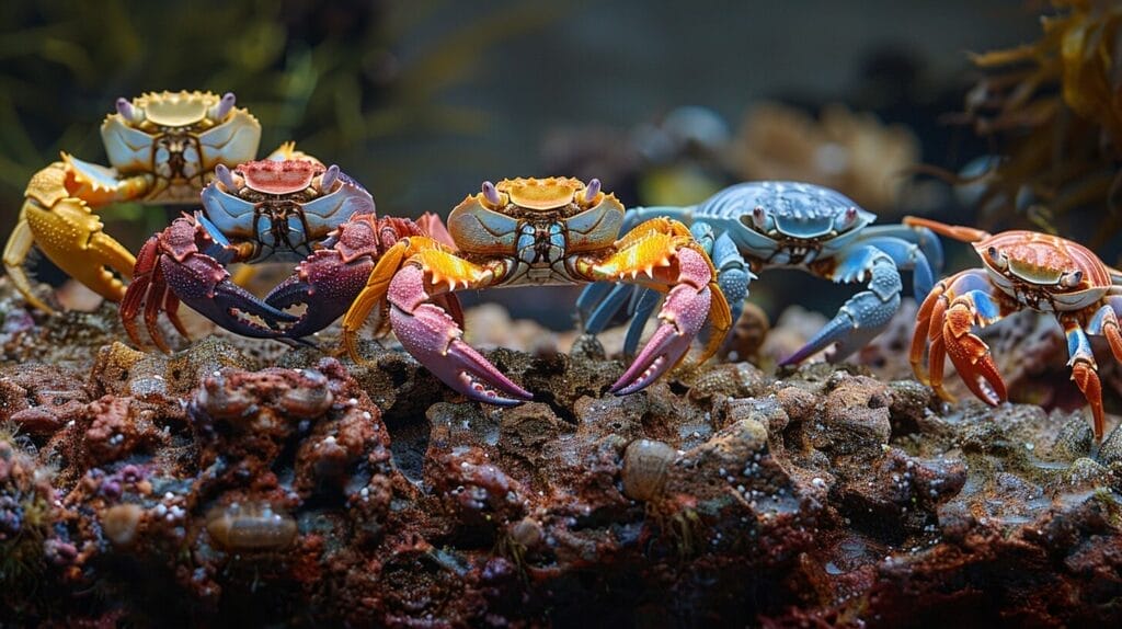 Various species of crabs in their unique habitats around the world.