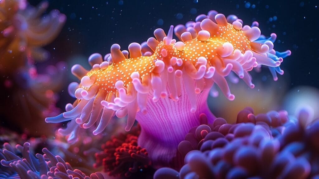 Vibrant Bubble Tip Anemone in a reef tank