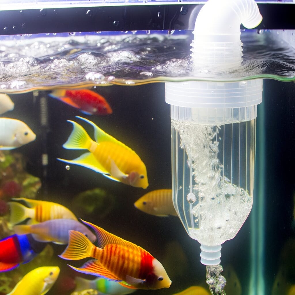 a transparent aquarium siphon, draining water