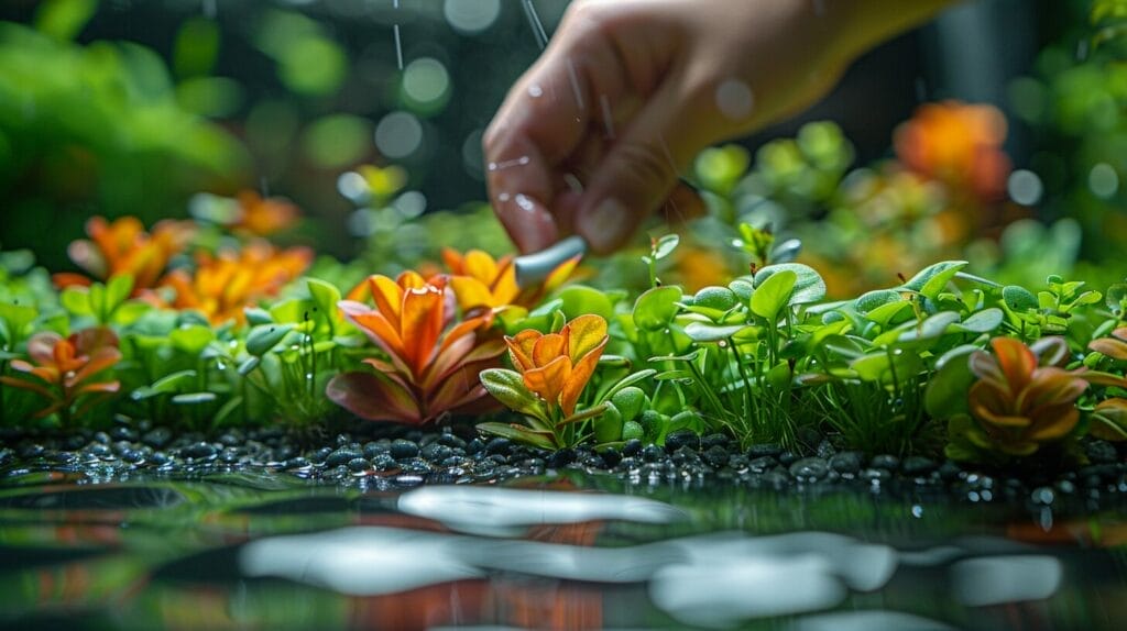 hand placing aquatic plants