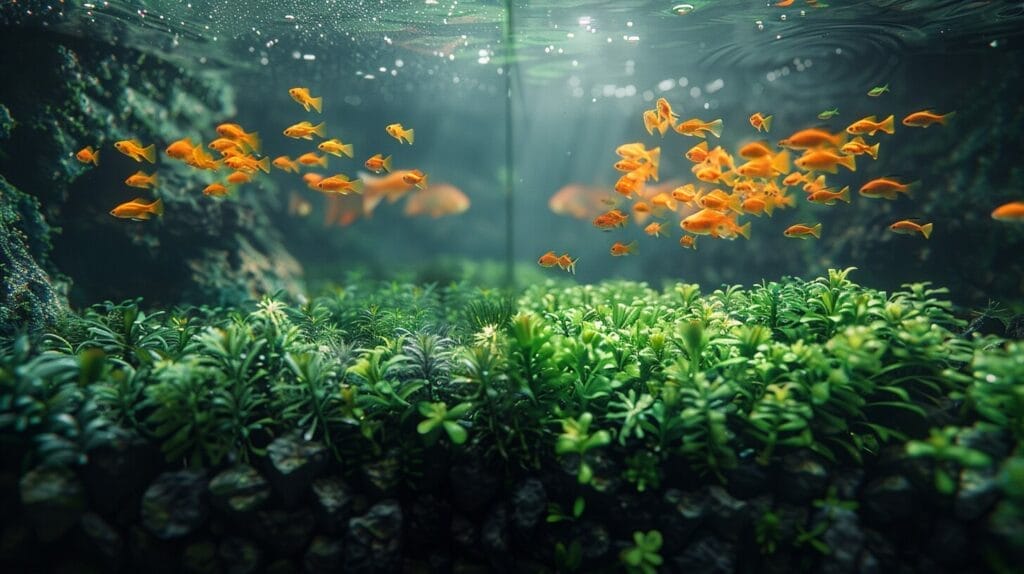 image of a pristine fish tank with crystal-clear water